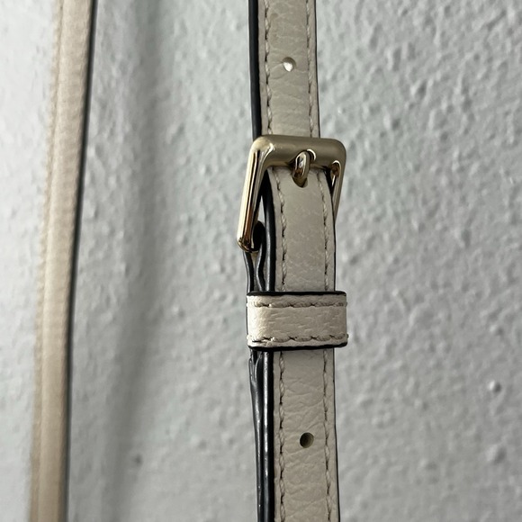 Kate Spade Black Cream Leather Crossbody Bag Adjustable Strap Minimalist Classic - Picture 8 of 11